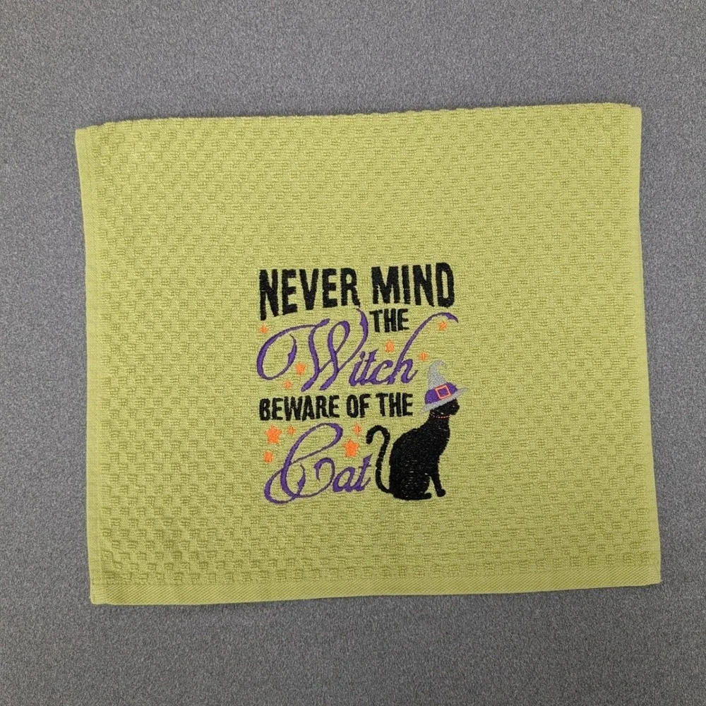 Never Mind the Witch Beware of The Cat Halloween Fall Kitchen Bar Hand Tea Towel